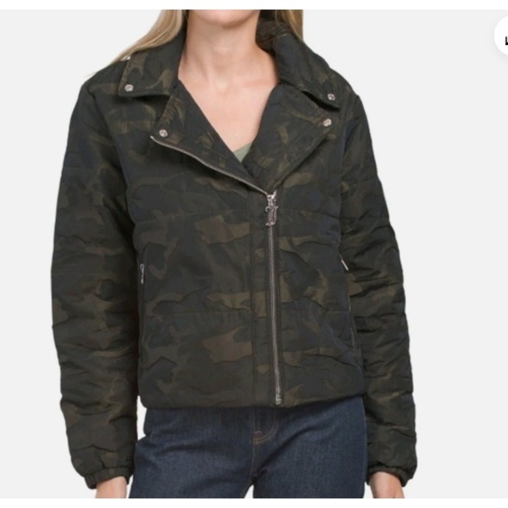 NWT Juicy Couture Camo Moto Biker Jacket Womens M Asymmetrical Zip Green